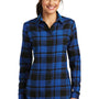 Port Authority Womens Flannel Long Sleeve Button Down Shirt - Royal Blue/Black