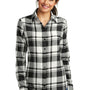 Port Authority Womens Flannel Long Sleeve Button Down Shirt - Snow White/Black