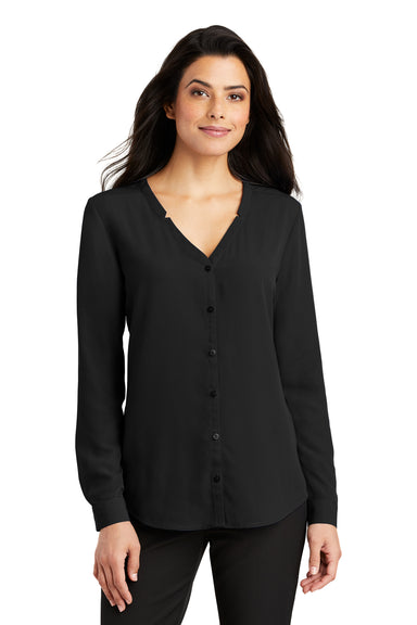Port Authority LW700 Womens Long Sleeve Button Down Shirt Black Front