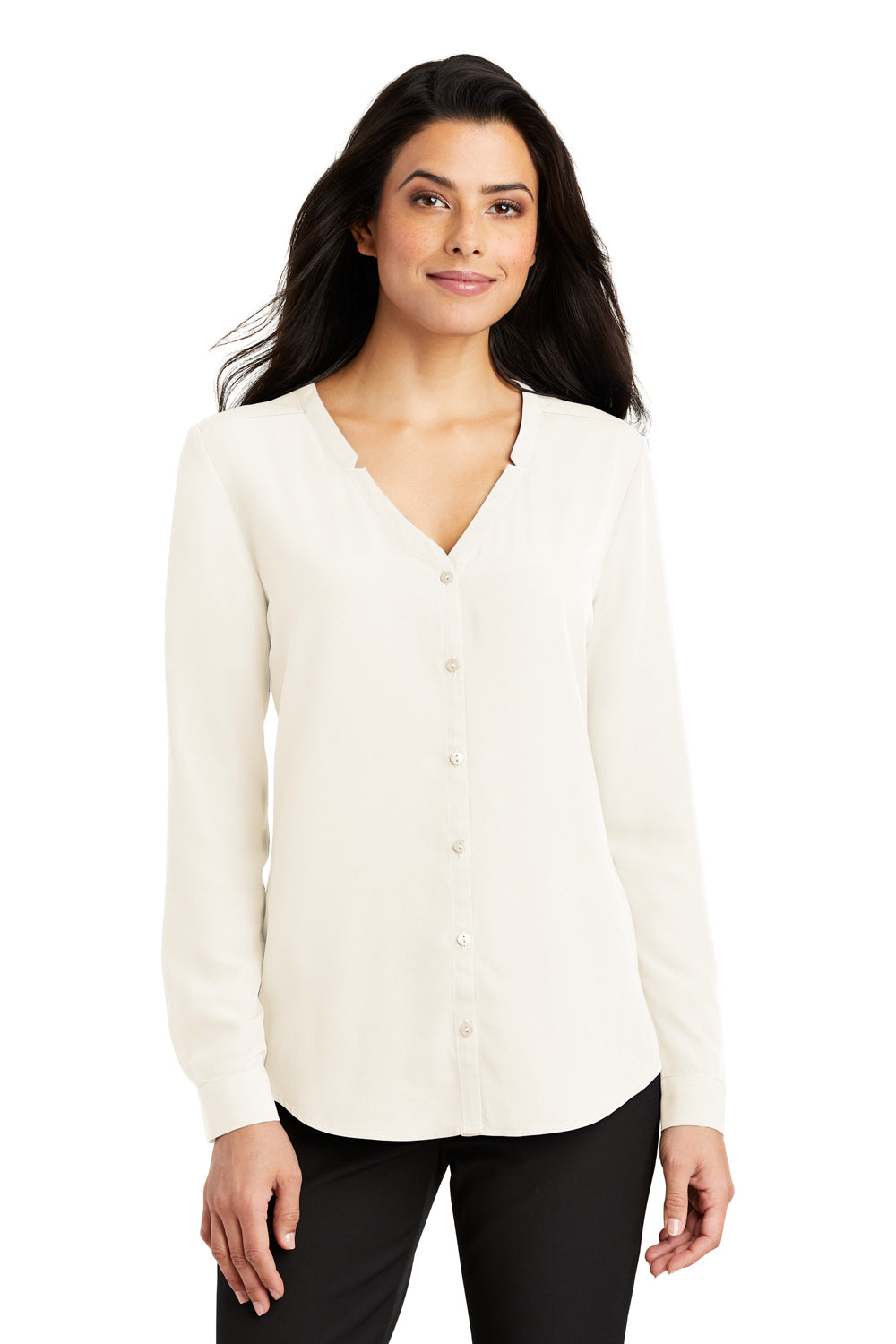 Port Authority LW700 Womens Long Sleeve Button Down Shirt Ivory White Front