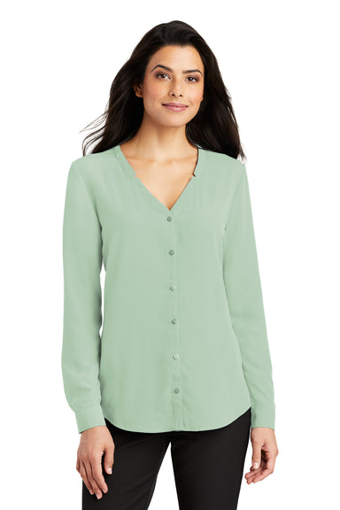 Port Authority LW700 Womens Long Sleeve Button Down Shirt Sage Green Front