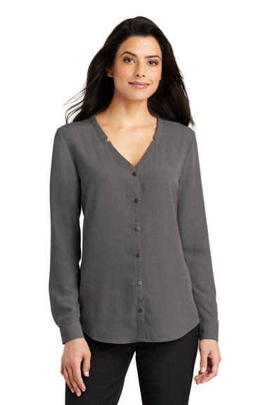 Port Authority LW700 Womens Long Sleeve Button Down Shirt Sterling Grey Front