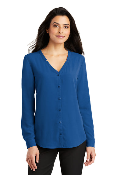 Port Authority LW700 Womens Long Sleeve Button Down Shirt Blue Front