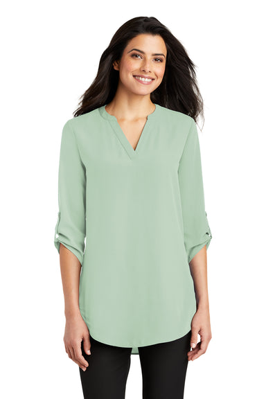 Port Authority LW701 Womens 3/4 Sleeve V-Neck T-Shirt Sage Green Front