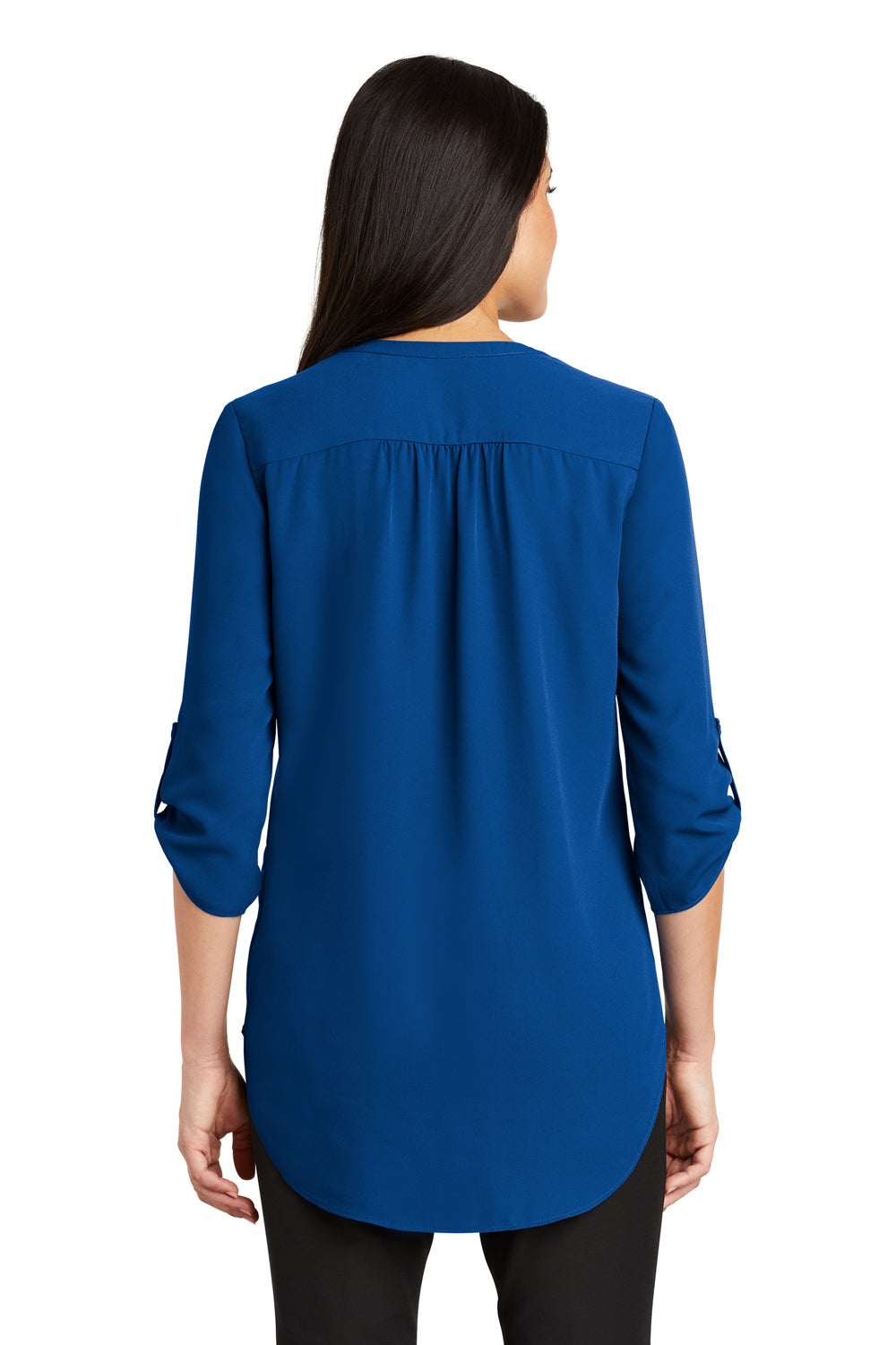 Port Authority LW701 Womens 3/4 Sleeve V-Neck T-Shirt Blue Back