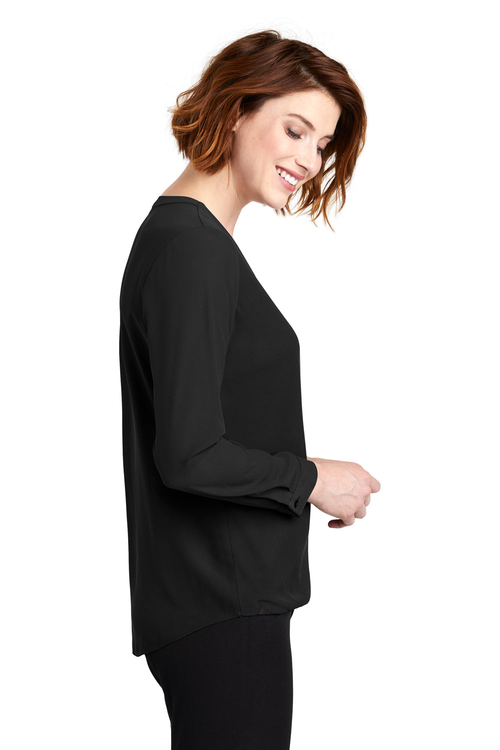 Port Authority LW702 Womens Long Sleeve V-Neck T-Shirt Black Side