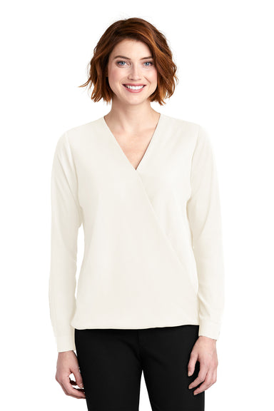 Port Authority LW702 Womens Long Sleeve V-Neck T-Shirt Ivory White Front