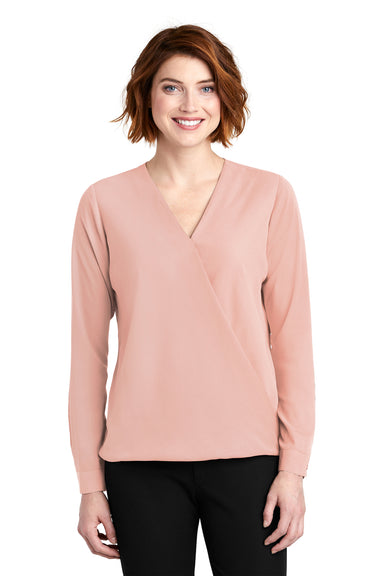 Port Authority LW702 Womens Long Sleeve V-Neck T-Shirt Rose Pink Front