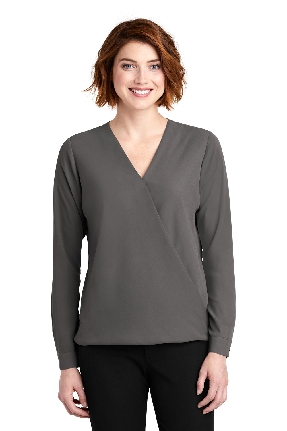 Port Authority LW702 Womens Long Sleeve V-Neck T-Shirt Sterling Grey Front