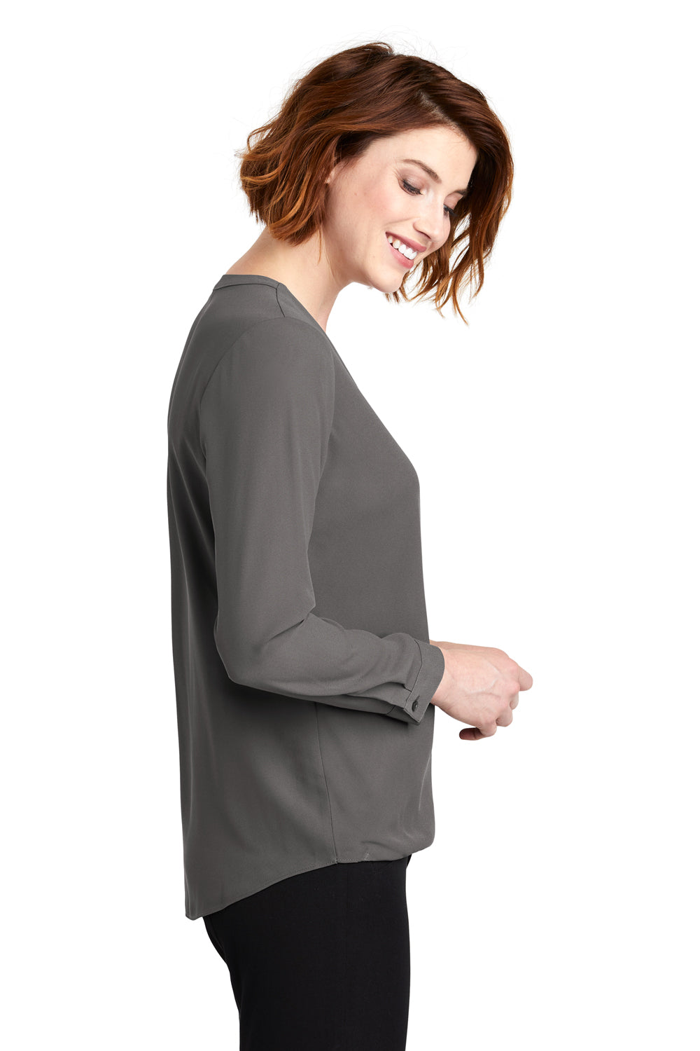 Port Authority LW702 Womens Long Sleeve V-Neck T-Shirt Sterling Grey Side