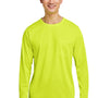 Harriton Mens Charge Moisture Wicking Long Sleeve Crewneck T-Shirt w/ Pocket - Safety Yellow - NEW