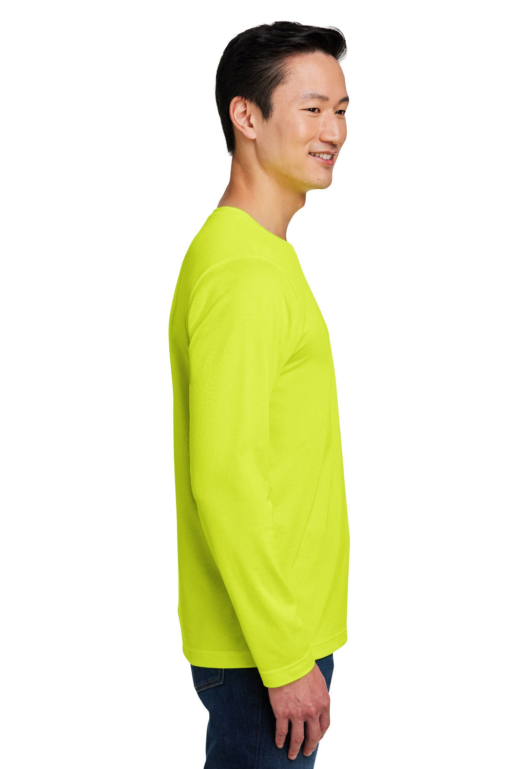 Harriton M118L Mens Charge Moisture Wicking Long Sleeve Crewneck T-Shirt Safety Yellow Side