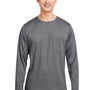 Harriton Mens Charge Moisture Wicking Long Sleeve Crewneck T-Shirt w/ Pocket - Dark Charcoal Grey
