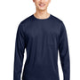 Harriton Mens Charge Moisture Wicking Long Sleeve Crewneck T-Shirt w/ Pocket - Dark Navy Blue - NEW