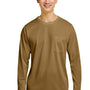 Harriton Mens Charge Moisture Wicking Long Sleeve Crewneck T-Shirt w/ Pocket - Coyote Brown - NEW