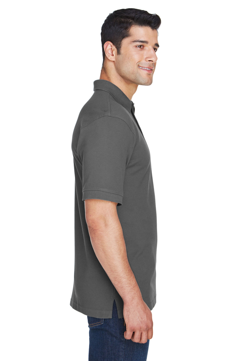 Harriton M200 Mens Short Sleeve Polo Shirt Charcoal Grey Side