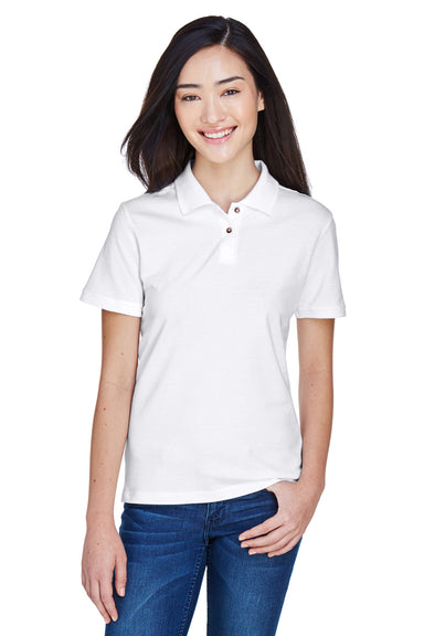 Harriton M200W Womens Short Sleeve Polo Shirt White Front