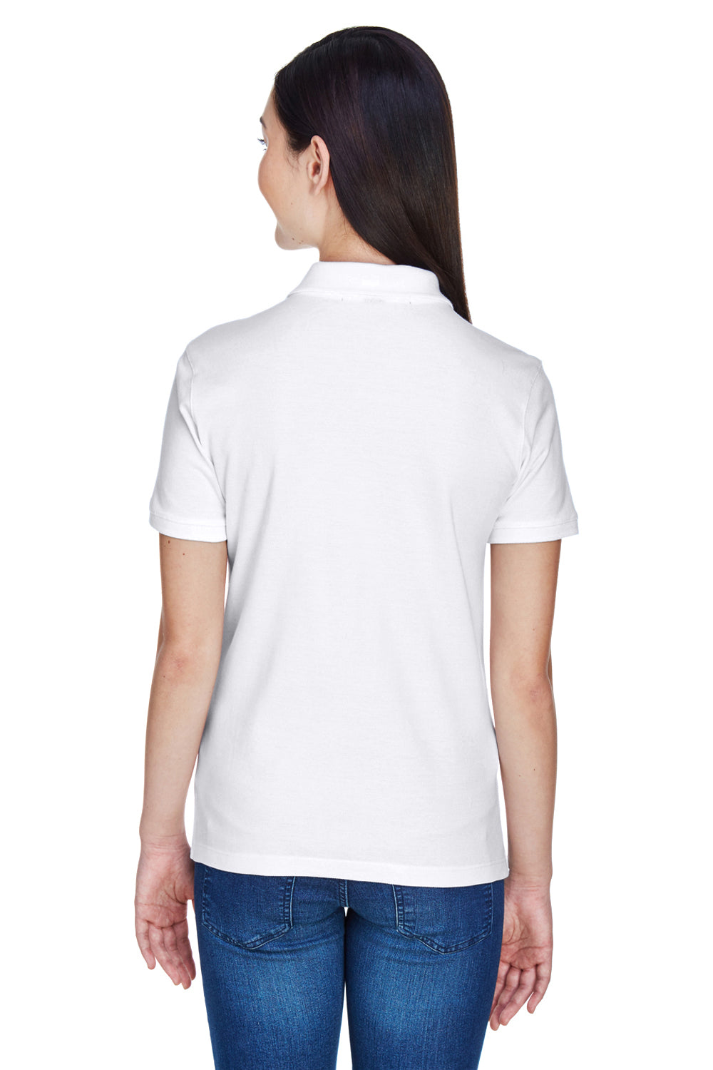 Harriton M200W Womens Short Sleeve Polo Shirt White Back