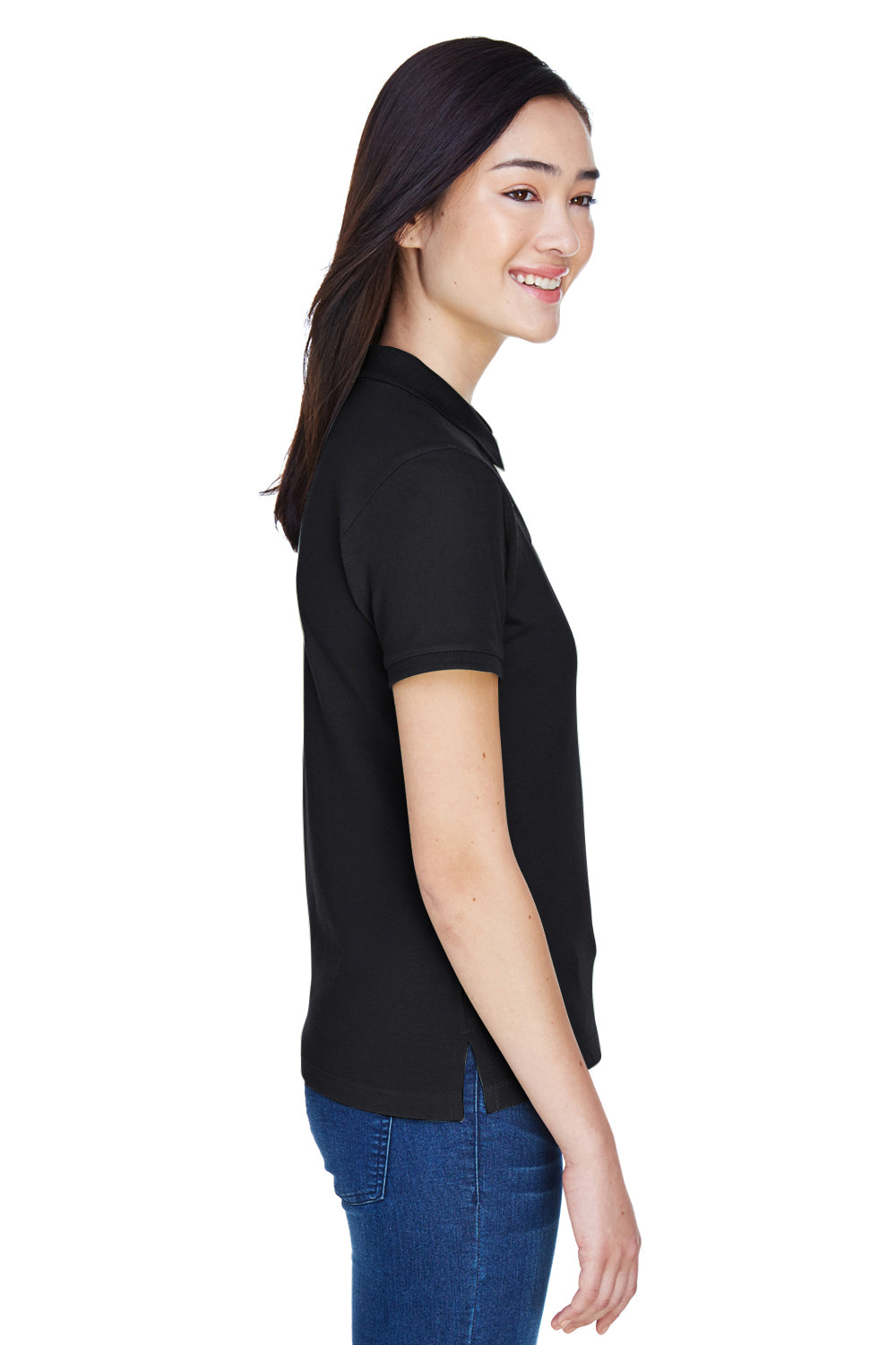 Harriton M200W Womens Short Sleeve Polo Shirt Black Side