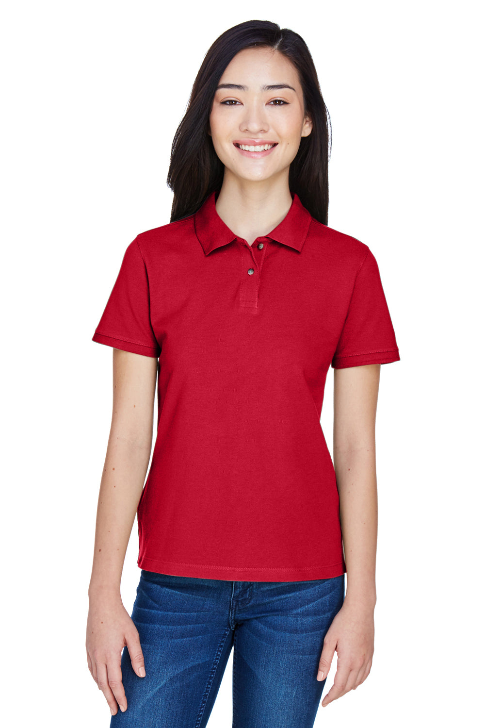 Harriton M200W Womens Short Sleeve Polo Shirt Red Front