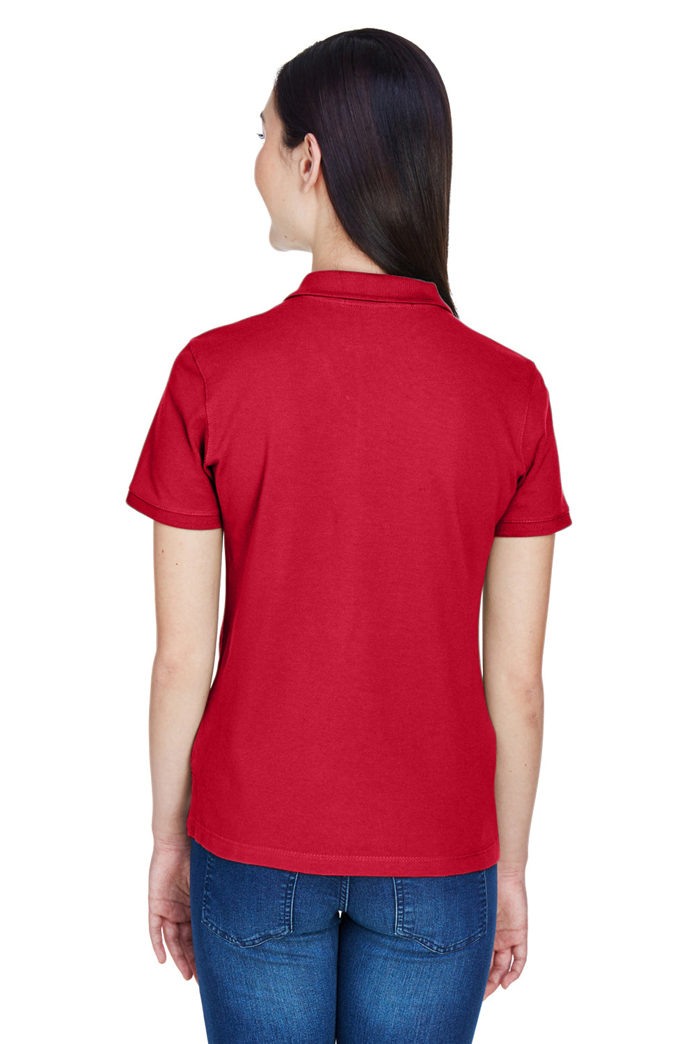 Harriton M200W Womens Short Sleeve Polo Shirt Red Back