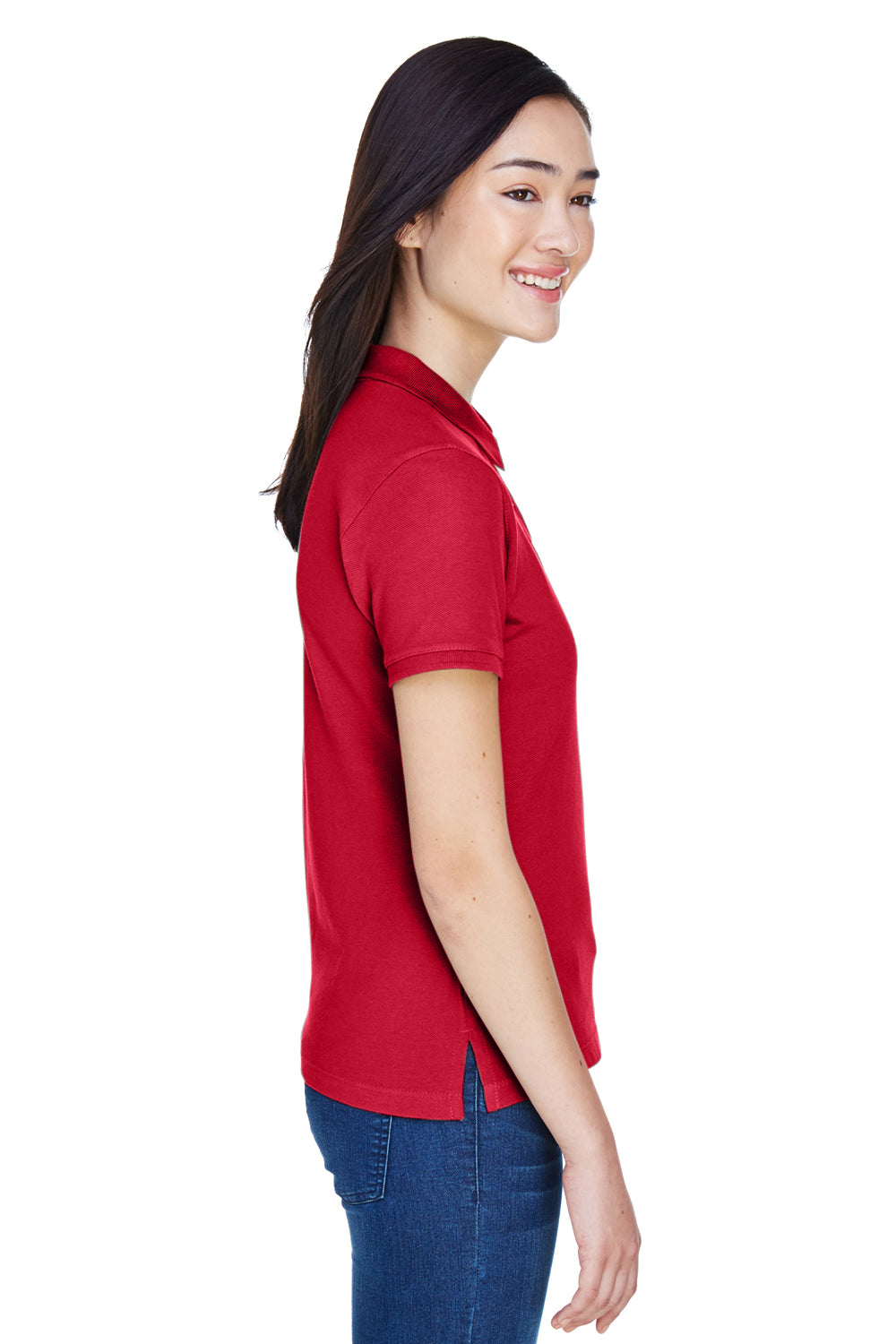 Harriton M200W Womens Short Sleeve Polo Shirt Red Side