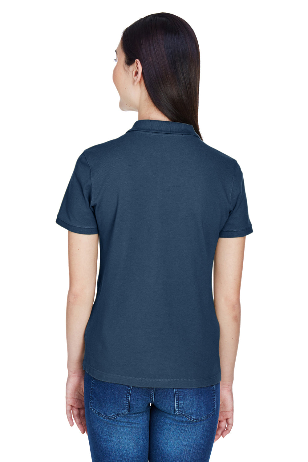 Harriton M200W Womens Short Sleeve Polo Shirt Navy Blue Back