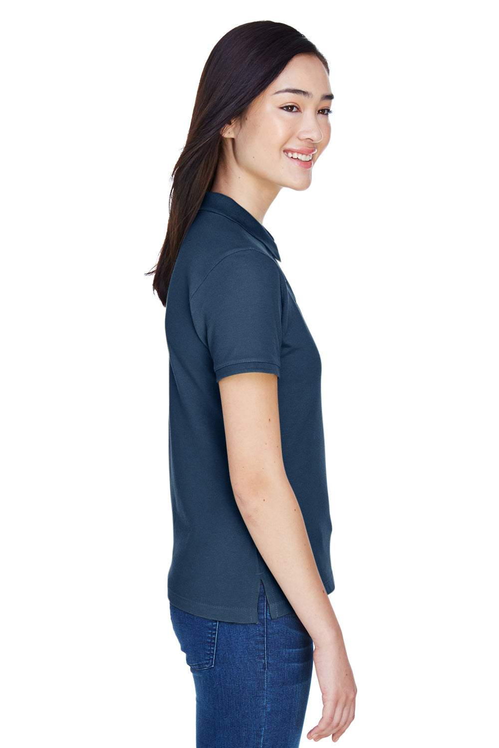 Harriton M200W Womens Short Sleeve Polo Shirt Navy Blue Side