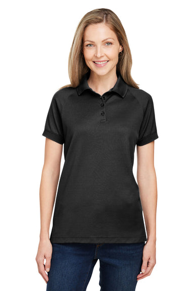 Harriton M208W Womens Charge Moisture Wicking Short Sleeve Polo Shirt Black Front