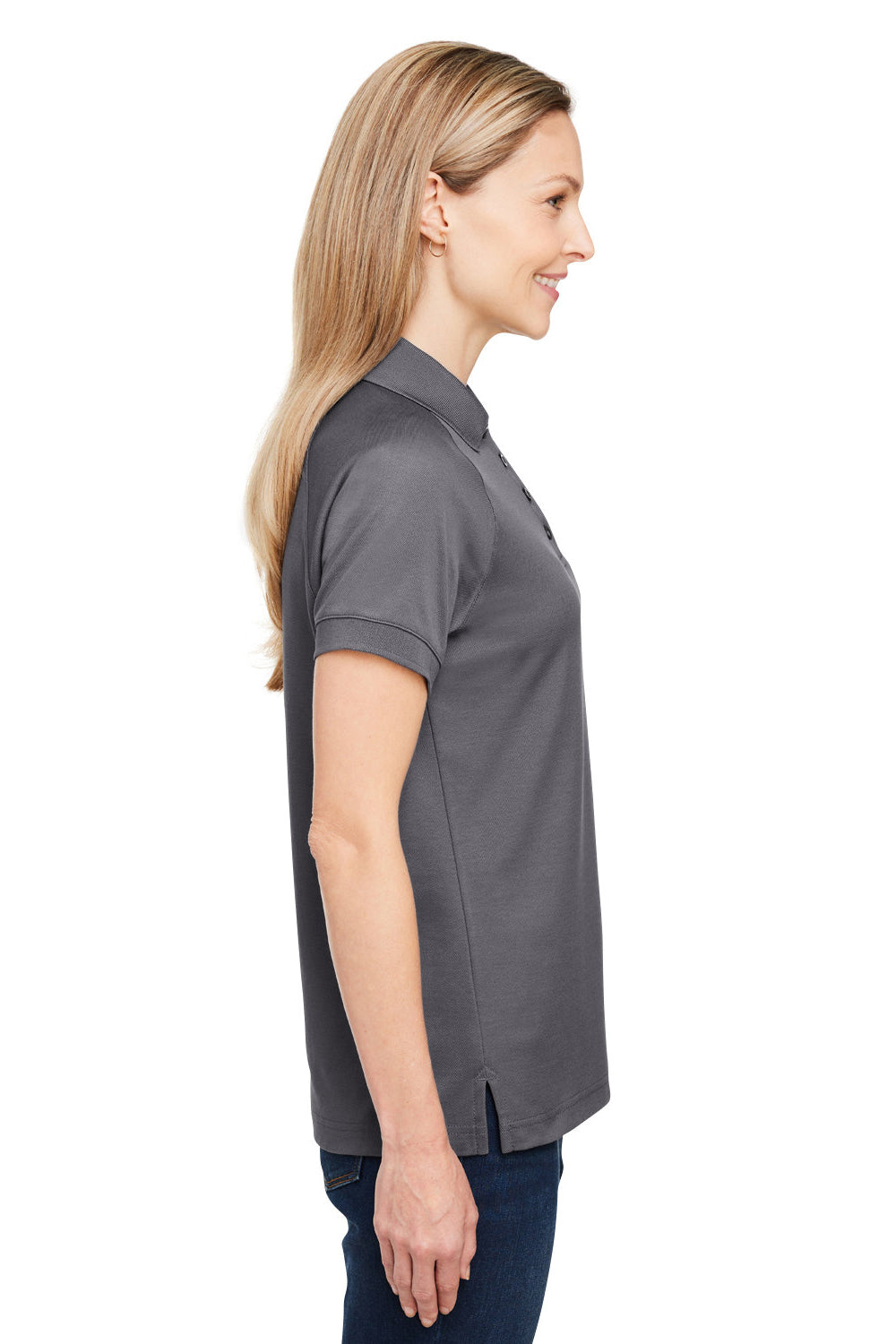 Harriton M208W Womens Charge Moisture Wicking Short Sleeve Polo Shirt Dark Charcoal Grey Side