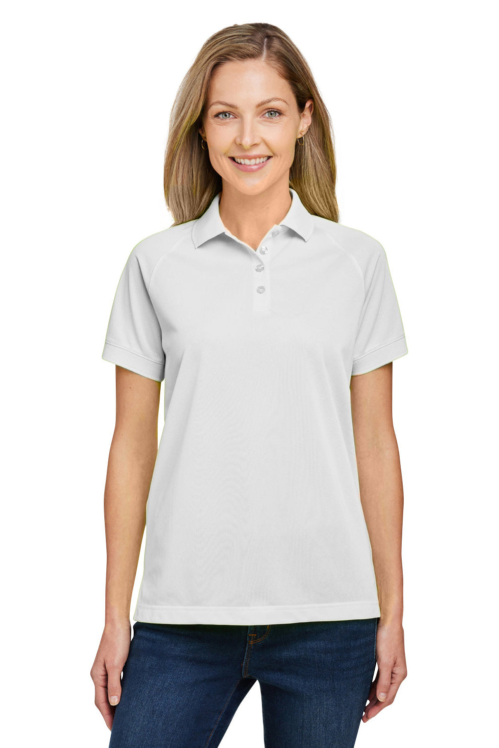 Harriton M208W Womens Charge Moisture Wicking Short Sleeve Polo Shirt White Front