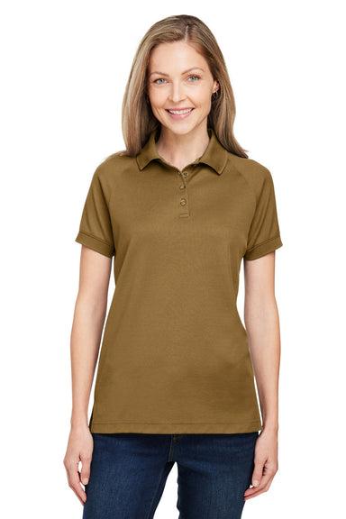 Harriton M208W Womens Charge Moisture Wicking Short Sleeve Polo Shirt Coyote Brown Front