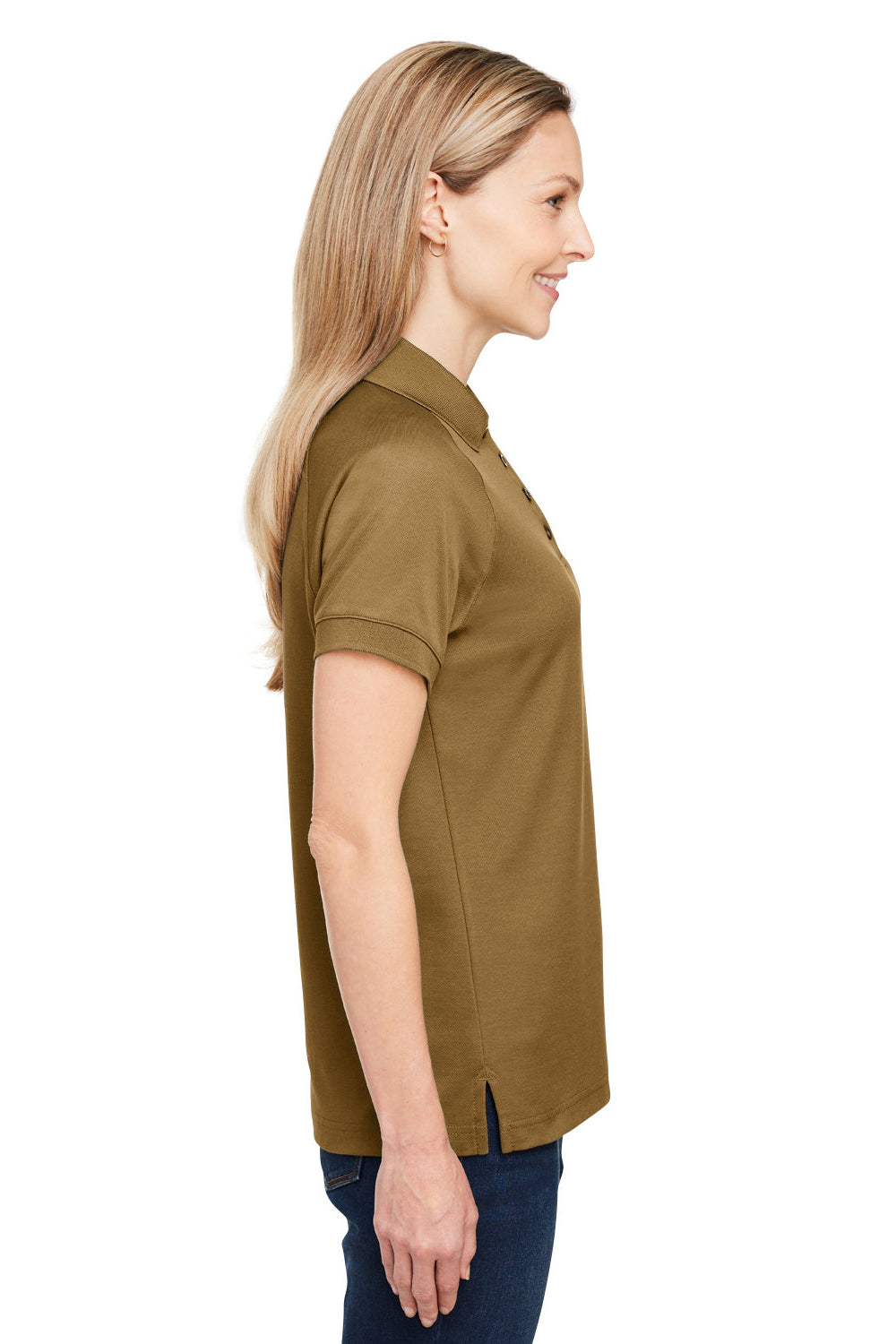 Harriton M208W Womens Charge Moisture Wicking Short Sleeve Polo Shirt Coyote Brown Side