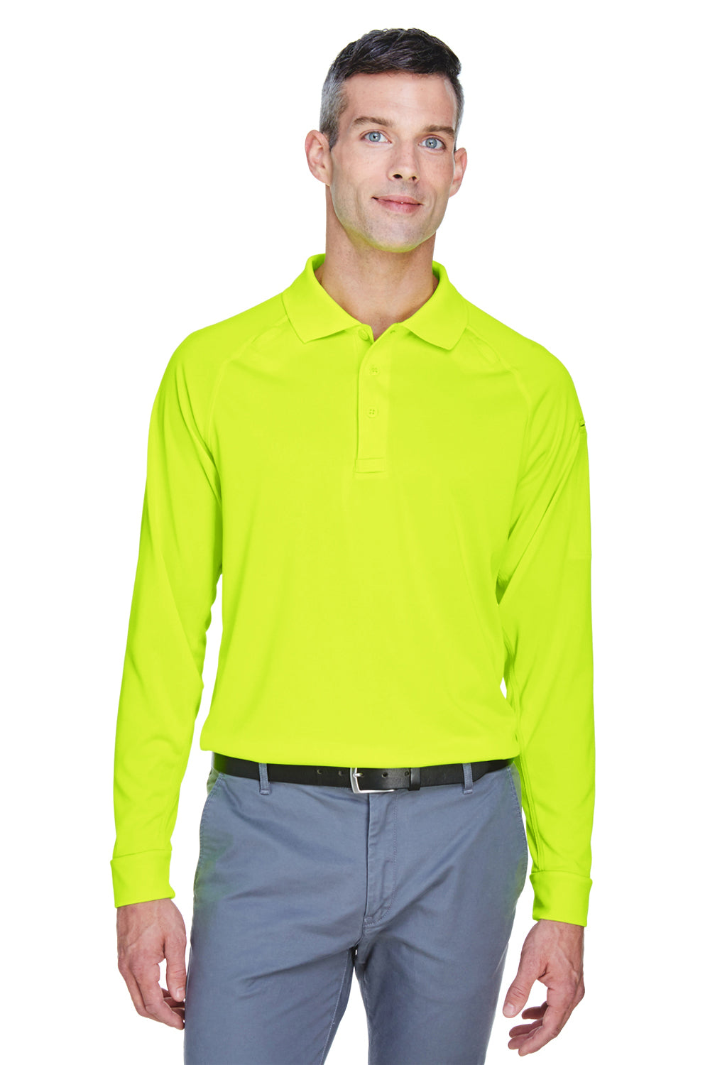 Harriton M211L Mens Advantage Tactical Moisture Wicking Long Sleeve Polo Shirt Safety Yellow Front