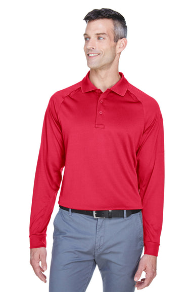 Harriton M211L Mens Advantage Tactical Moisture Wicking Long Sleeve Polo Shirt Red Front