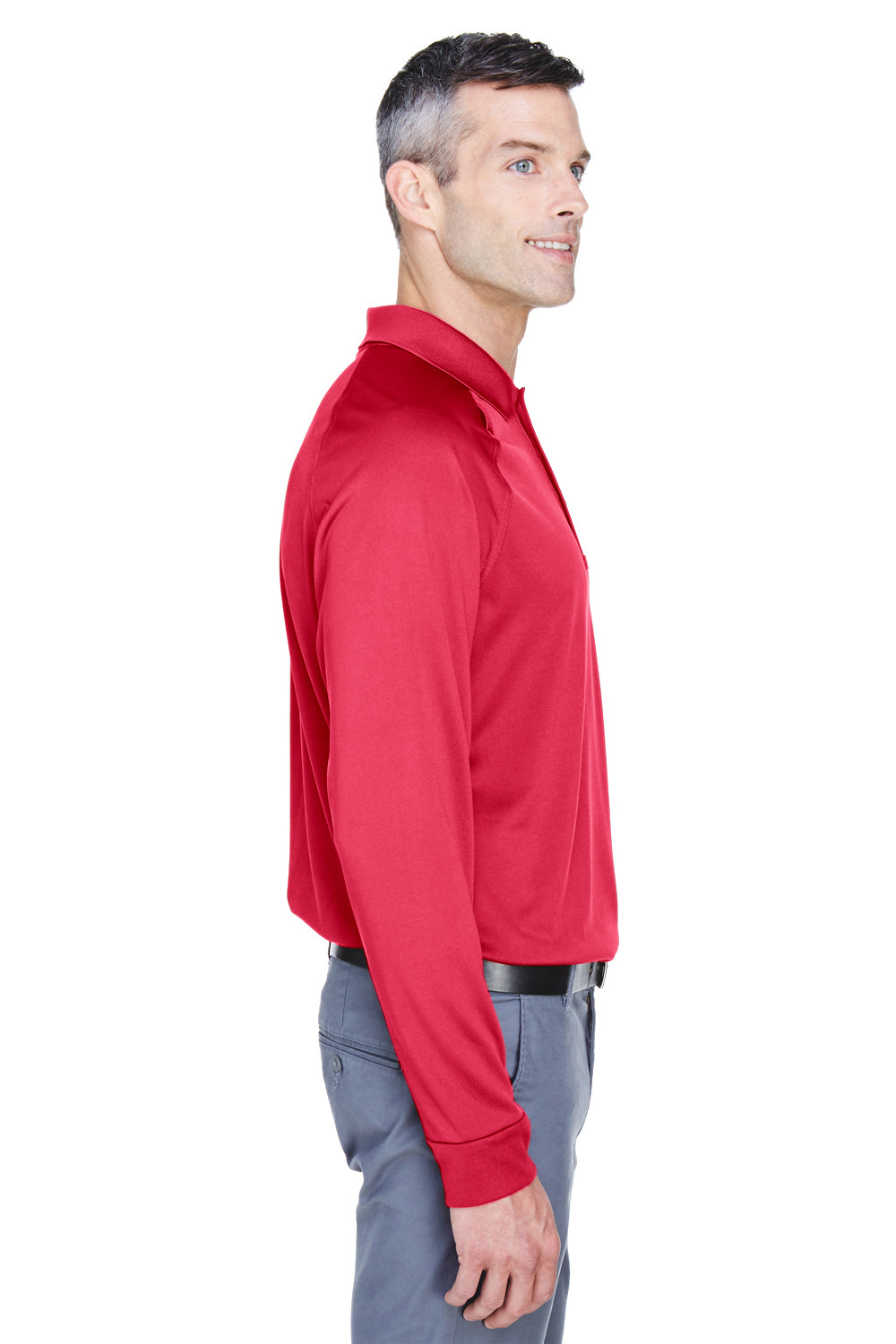 Harriton M211L Mens Advantage Tactical Moisture Wicking Long Sleeve Polo Shirt Red Side