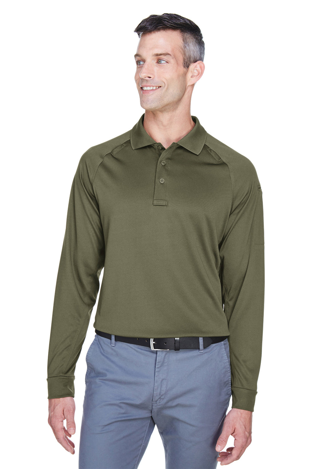 Harriton M211L Mens Advantage Tactical Moisture Wicking Long Sleeve Polo Shirt Tactical Green Front