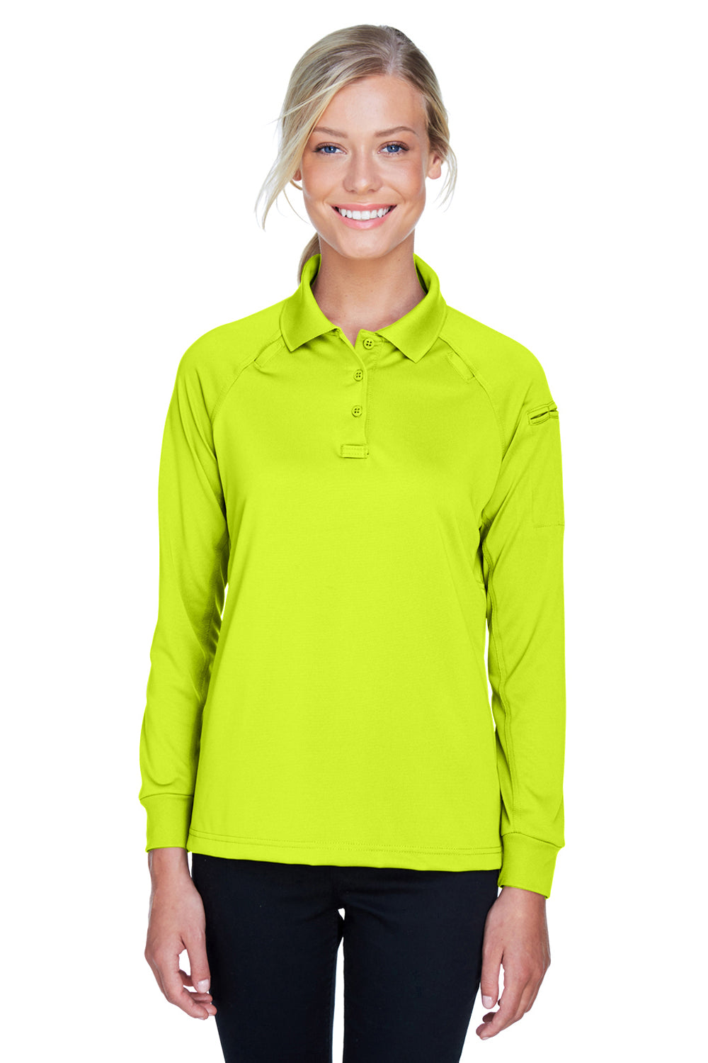 Harriton M211LW Womens Advantage Tactical Moisture Wicking Long Sleeve Polo Shirt Safety Yellow Front