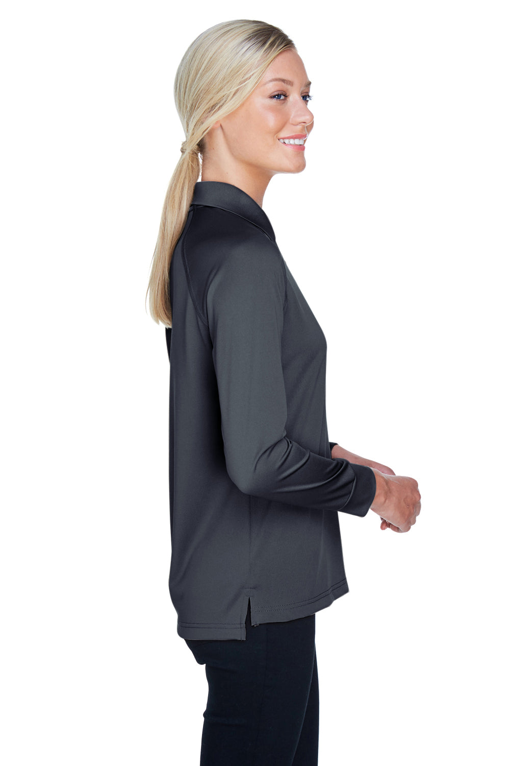 Harriton M211LW Womens Advantage Tactical Moisture Wicking Long Sleeve Polo Shirt Charcoal Grey Side