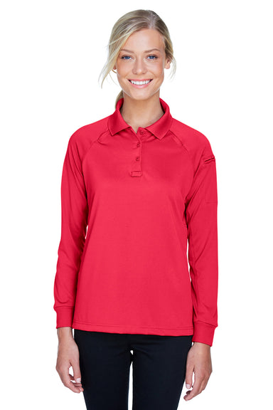 Harriton M211LW Womens Advantage Tactical Moisture Wicking Long Sleeve Polo Shirt Red Front