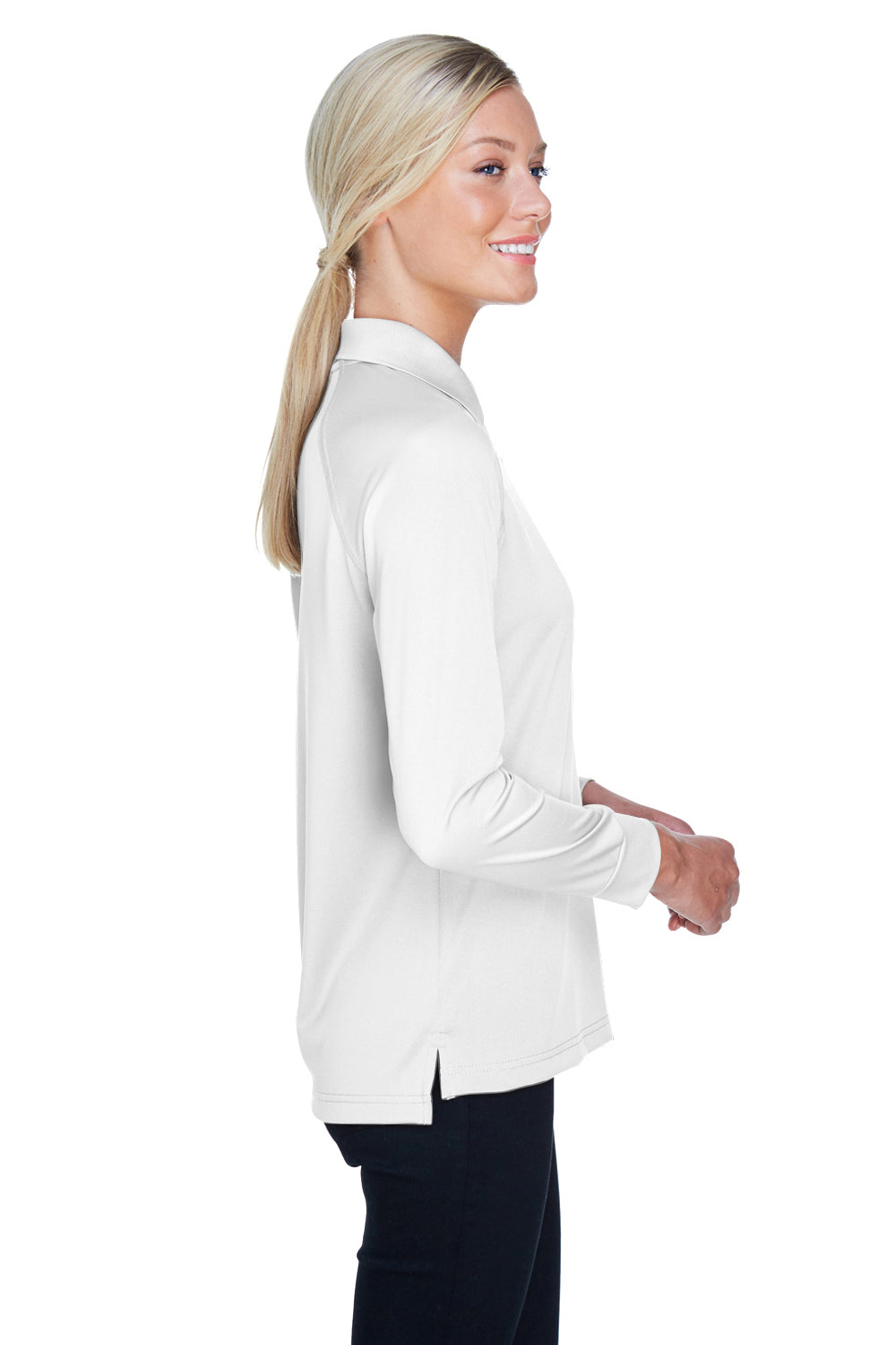 Harriton M211LW Womens Advantage Tactical Moisture Wicking Long Sleeve Polo Shirt White Side