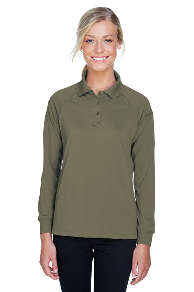 Harriton M211LW Womens Advantage Tactical Moisture Wicking Long Sleeve Polo Shirt Tactical Green Front