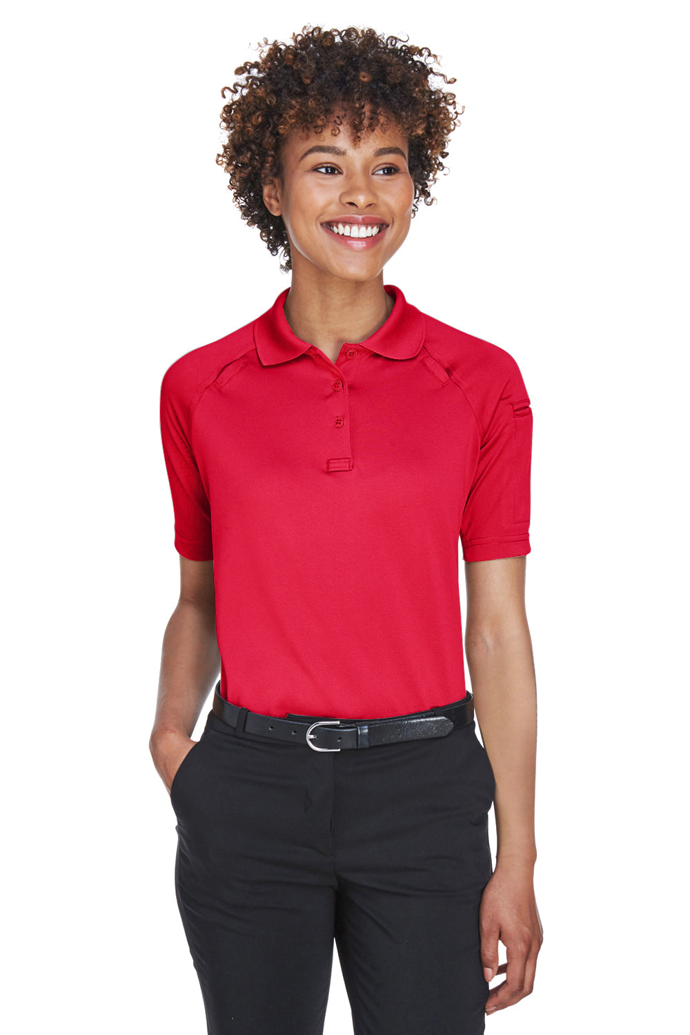 Harriton M211W Womens Advantage Tactical Moisture Wicking Short Sleeve Polo Shirt Red Front