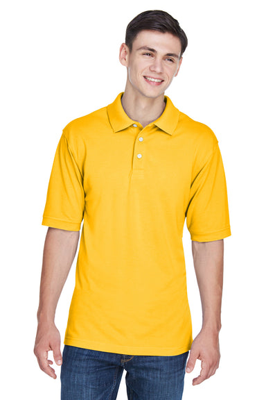 Harriton M265 Mens Easy Blend Wrinkle Resistant Short Sleeve Polo Shirt Sunray Yellow Front