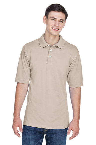Harriton M265 Mens Easy Blend Wrinkle Resistant Short Sleeve Polo Shirt Stone Brown Front
