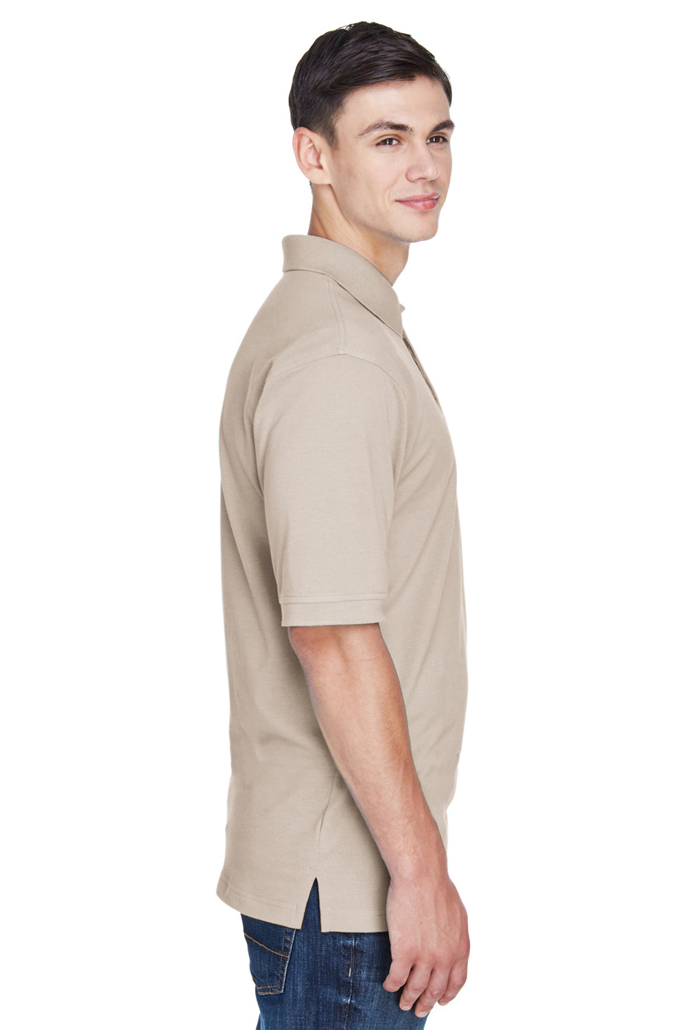 Harriton M265 Mens Easy Blend Wrinkle Resistant Short Sleeve Polo Shirt Stone Brown Side