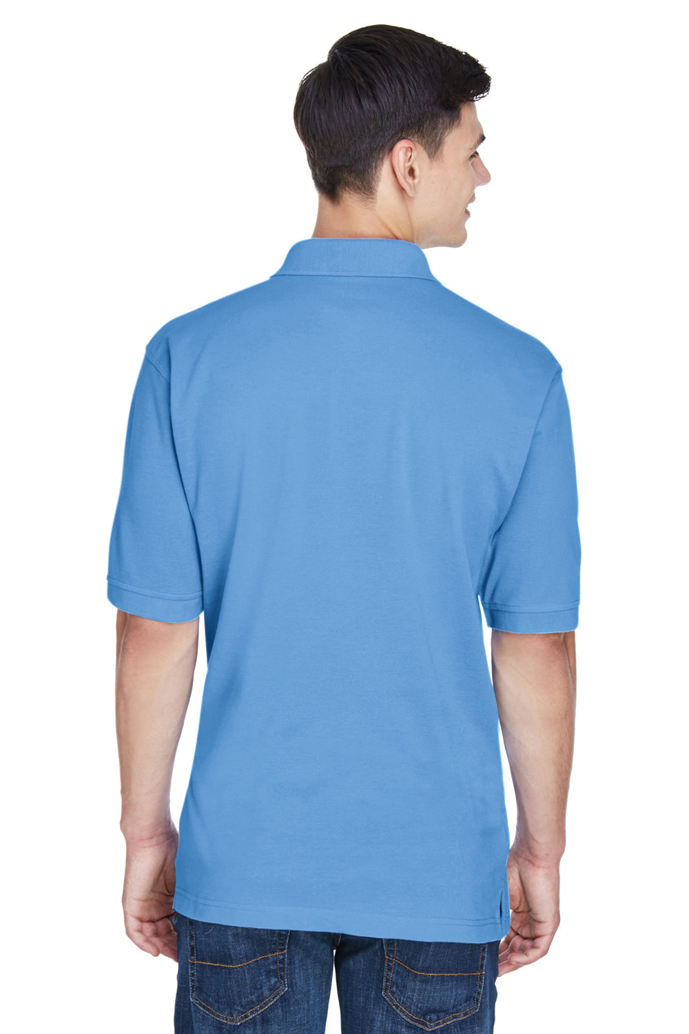 Harriton M265 Mens Easy Blend Wrinkle Resistant Short Sleeve Polo Shirt Light College Blue Back