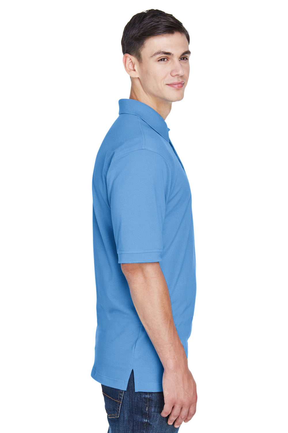 Harriton M265 Mens Easy Blend Wrinkle Resistant Short Sleeve Polo Shirt Light College Blue Side