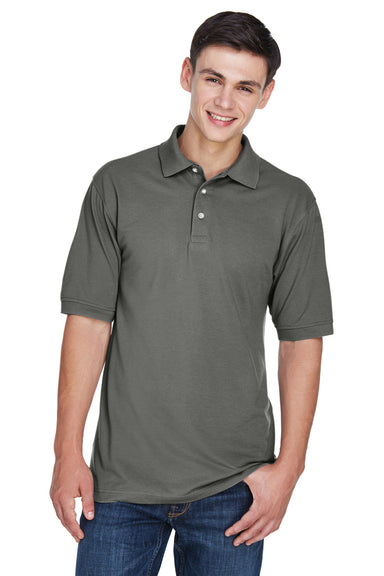 Harriton M265 Mens Easy Blend Wrinkle Resistant Short Sleeve Polo Shirt Charcoal Grey Front