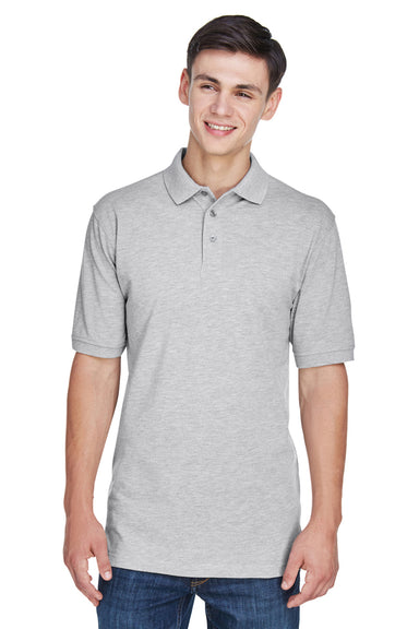Harriton M265 Mens Easy Blend Wrinkle Resistant Short Sleeve Polo Shirt Heather Grey Front